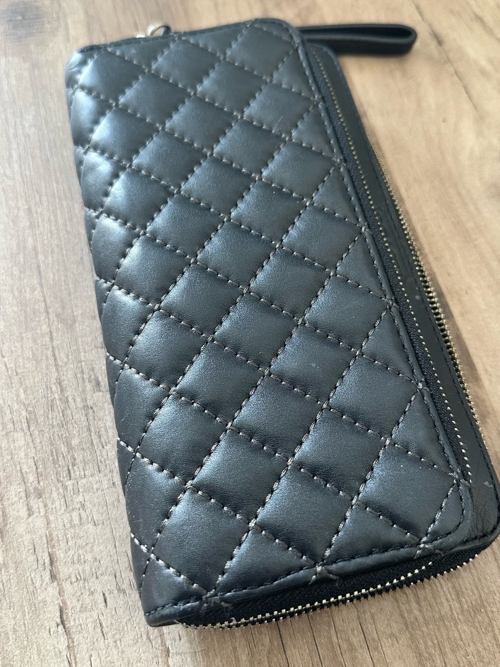 Coach Quilted Black Zip-Around Wristlet Wallet